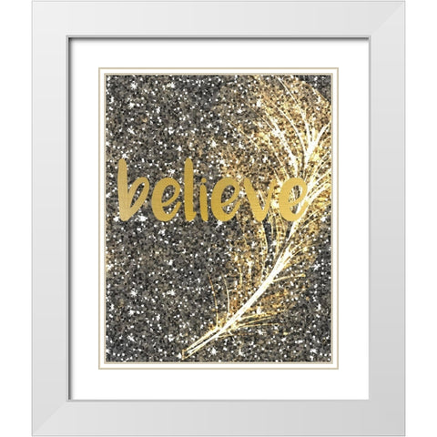Gold Feather 1 White Modern Wood Framed Art Print with Double Matting by Kimberly, Allen