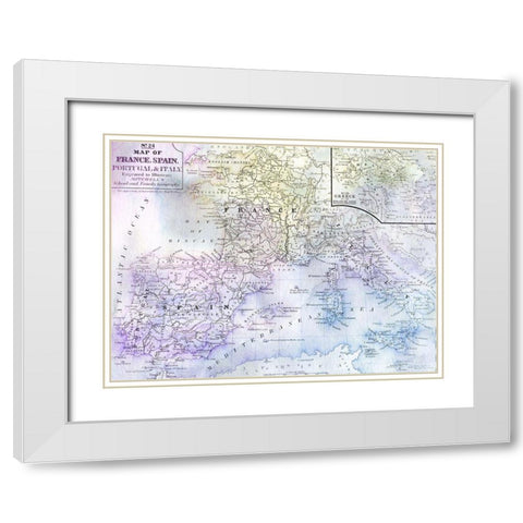 Watercolor Map 2 White Modern Wood Framed Art Print with Double Matting by Kimberly, Allen