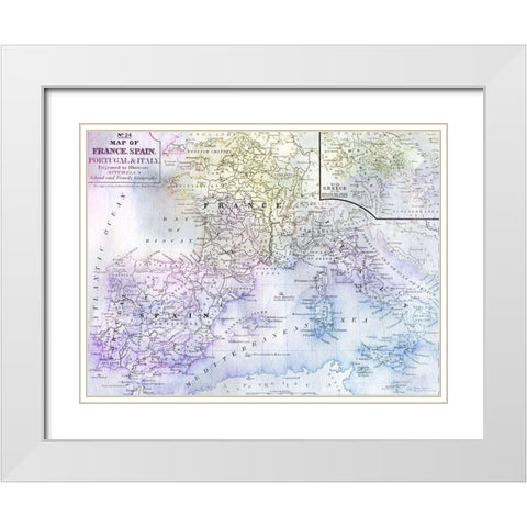 Watercolor Map 2 White Modern Wood Framed Art Print with Double Matting by Kimberly, Allen