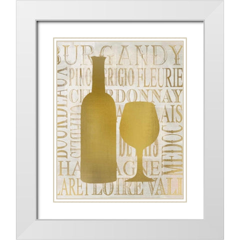Golden Wine Silhouette 1 White Modern Wood Framed Art Print with Double Matting by Allen, Kimberly
