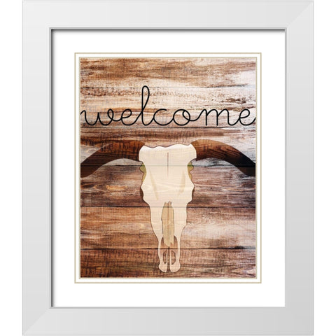 Longhorn Welcome White Modern Wood Framed Art Print with Double Matting by Kimberly, Allen