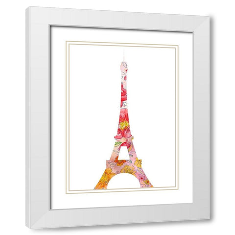 Eiffel Flowers White Modern Wood Framed Art Print with Double Matting by Kimberly, Allen