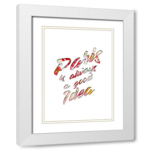 Eiffel Flowers 2 White Modern Wood Framed Art Print with Double Matting by Kimberly, Allen