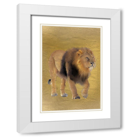 Lion Gold White Modern Wood Framed Art Print with Double Matting by Kimberly, Allen