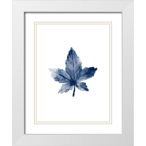 Navy Leaf Print 1 White Modern Wood Framed Art Print with Double Matting by Kimberly, Allen
