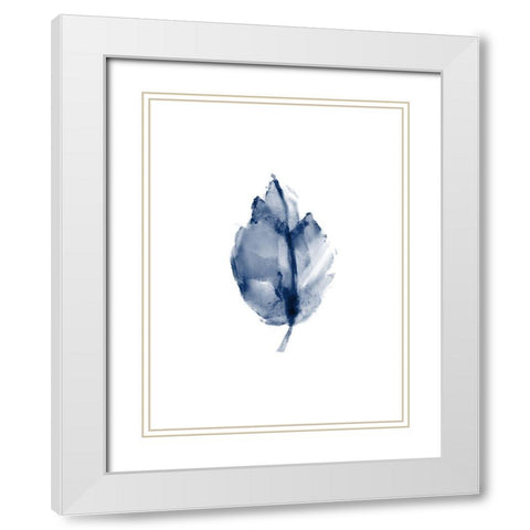 Navy Leaf Print White Modern Wood Framed Art Print with Double Matting by Kimberly, Allen