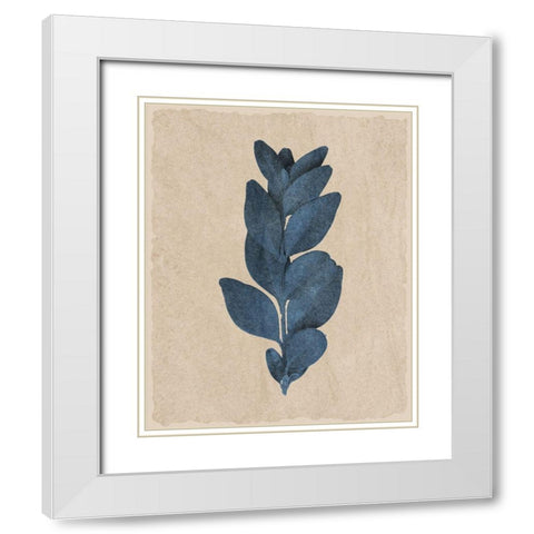 Blue Leaf Print 3 White Modern Wood Framed Art Print with Double Matting by Kimberly, Allen