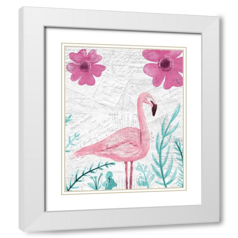 Flamingo Mail 1 White Modern Wood Framed Art Print with Double Matting by Kimberly, Allen