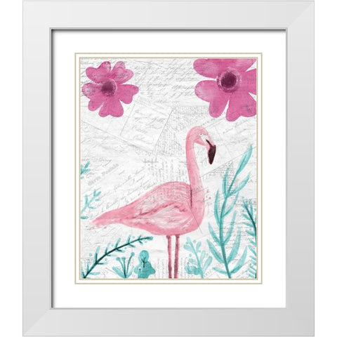 Flamingo Mail 1 White Modern Wood Framed Art Print with Double Matting by Kimberly, Allen