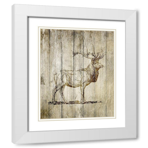 Standing Elk White Modern Wood Framed Art Print with Double Matting by Kimberly, Allen