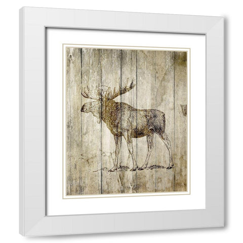 Standing Moose White Modern Wood Framed Art Print with Double Matting by Kimberly, Allen
