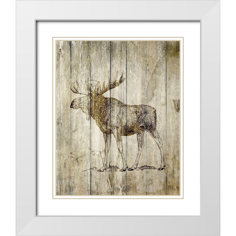 Standing Moose White Modern Wood Framed Art Print with Double Matting by Kimberly, Allen