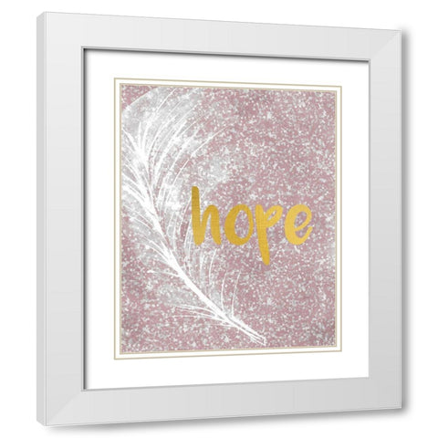 Pink Glitter Feather 2 White Modern Wood Framed Art Print with Double Matting by Kimberly, Allen