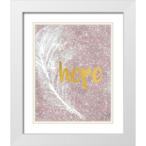 Pink Glitter Feather 2 White Modern Wood Framed Art Print with Double Matting by Kimberly, Allen