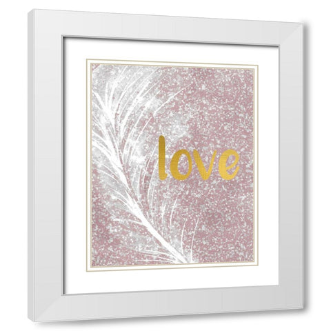 Pink Glitter Feather 3 White Modern Wood Framed Art Print with Double Matting by Kimberly, Allen