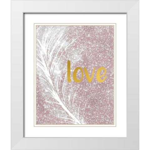 Pink Glitter Feather 3 White Modern Wood Framed Art Print with Double Matting by Kimberly, Allen