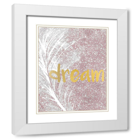 Pink Glitter Feather 4 White Modern Wood Framed Art Print with Double Matting by Kimberly, Allen