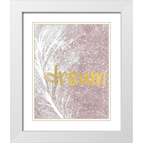 Pink Glitter Feather 4 White Modern Wood Framed Art Print with Double Matting by Kimberly, Allen
