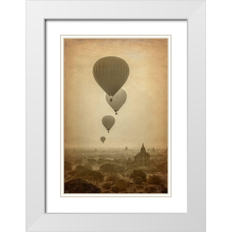 Hot Air Balloon Ride White Modern Wood Framed Art Print with Double Matting by Kimberly, Allen