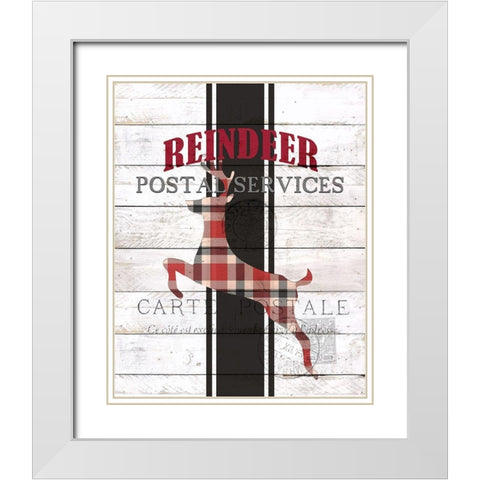 Reindeer Postal Service White Modern Wood Framed Art Print with Double Matting by Kimberly, Allen