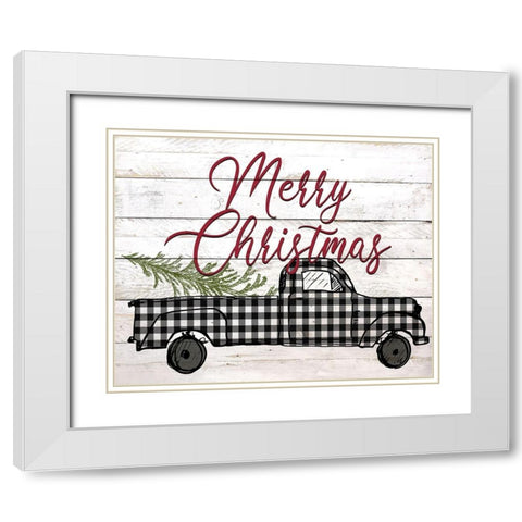 Merry Christmas Holiday Truck 2 White Modern Wood Framed Art Print with Double Matting by Kimberly, Allen