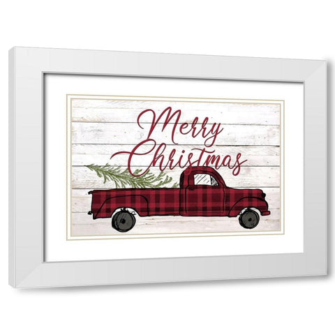 Merry Christmas Holiday Truck White Modern Wood Framed Art Print with Double Matting by Kimberly, Allen