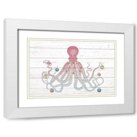Christmas Octopus White Modern Wood Framed Art Print with Double Matting by Kimberly, Allen
