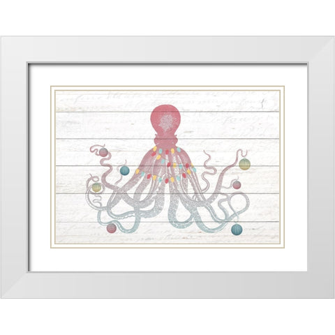 Christmas Octopus White Modern Wood Framed Art Print with Double Matting by Kimberly, Allen