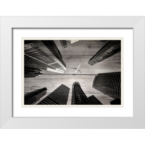 Over The City White Modern Wood Framed Art Print with Double Matting by Kimberly, Allen