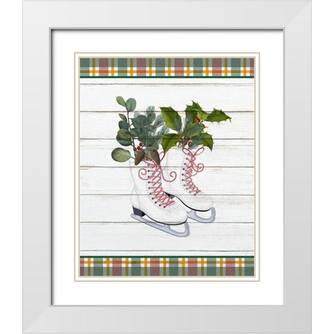 Christmas Skates White Modern Wood Framed Art Print with Double Matting by Kimberly, Allen