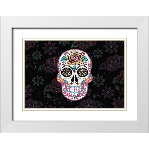Roses and Skull White Modern Wood Framed Art Print with Double Matting by Kimberly, Allen
