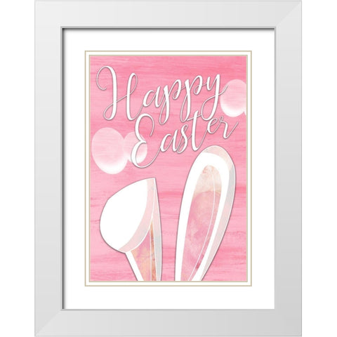 Happy Easter Bunny Ears White Modern Wood Framed Art Print with Double Matting by Kimberly, Allen