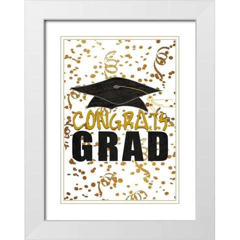 Congrats Grad White Modern Wood Framed Art Print with Double Matting by Kimberly, Allen