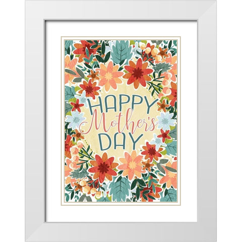 Happy Mothers Day Floral White Modern Wood Framed Art Print with Double Matting by Kimberly, Allen