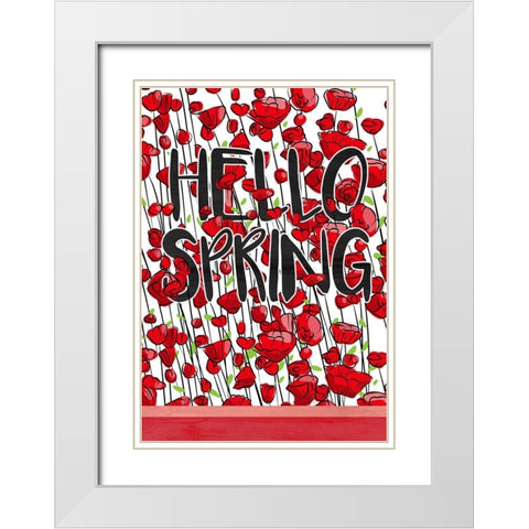 Hello Spring White Modern Wood Framed Art Print with Double Matting by Kimberly, Allen