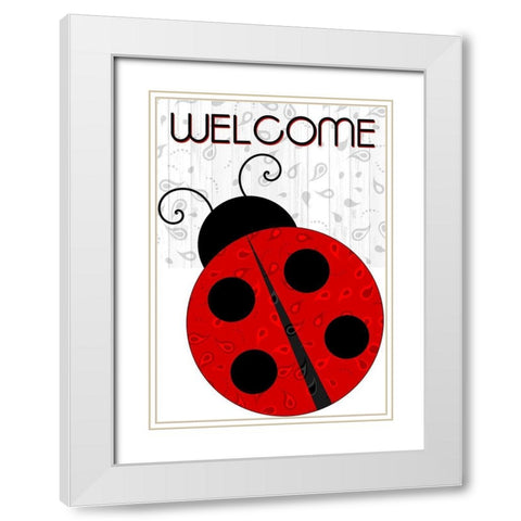 Welcome Ladybug White Modern Wood Framed Art Print with Double Matting by Kimberly, Allen