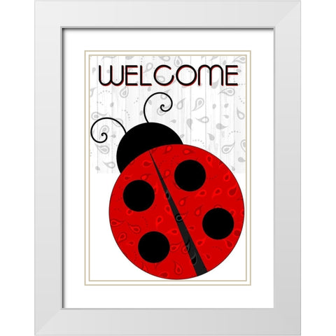 Welcome Ladybug White Modern Wood Framed Art Print with Double Matting by Kimberly, Allen