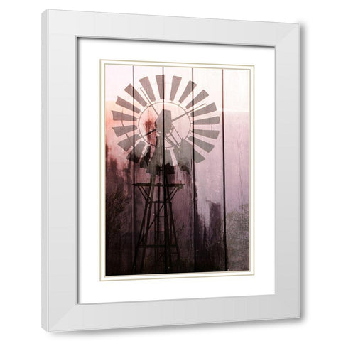 Windmill Sunset White Modern Wood Framed Art Print with Double Matting by Kimberly, Allen