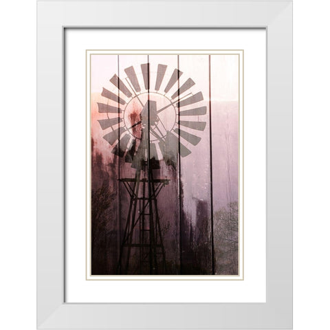 Windmill Sunset White Modern Wood Framed Art Print with Double Matting by Kimberly, Allen