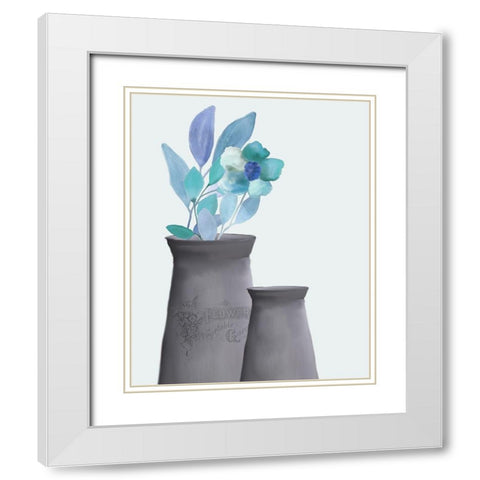 Blue Hues 3 White Modern Wood Framed Art Print with Double Matting by Kimberly, Allen