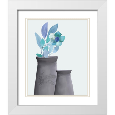 Blue Hues 3 White Modern Wood Framed Art Print with Double Matting by Kimberly, Allen