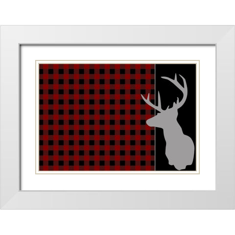 Buffalo Plaid Deer White Modern Wood Framed Art Print with Double Matting by Kimberly, Allen