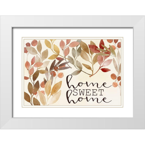 Home Sweet Home Leaves White Modern Wood Framed Art Print with Double Matting by Kimberly, Allen