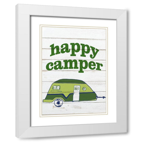 Green Happy Camper 1 White Modern Wood Framed Art Print with Double Matting by Kimberly, Allen