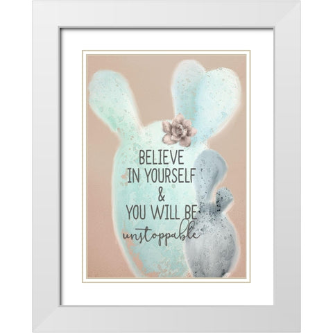 Cactus Believe 1 White Modern Wood Framed Art Print with Double Matting by Kimberly, Allen