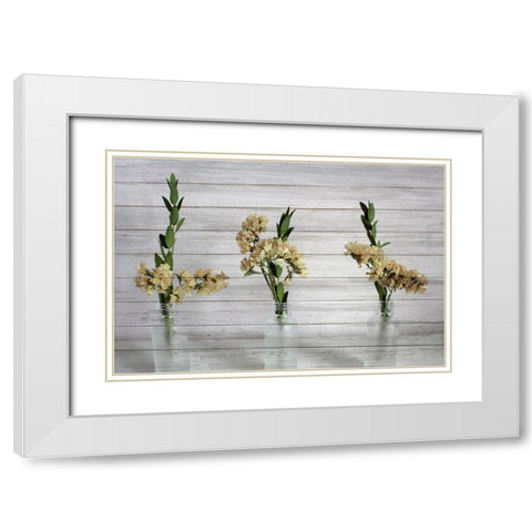 Three Vases 1 White Modern Wood Framed Art Print with Double Matting by Kimberly, Allen
