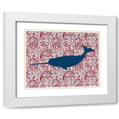 Paisley Whale 2 White Modern Wood Framed Art Print with Double Matting by Kimberly, Allen