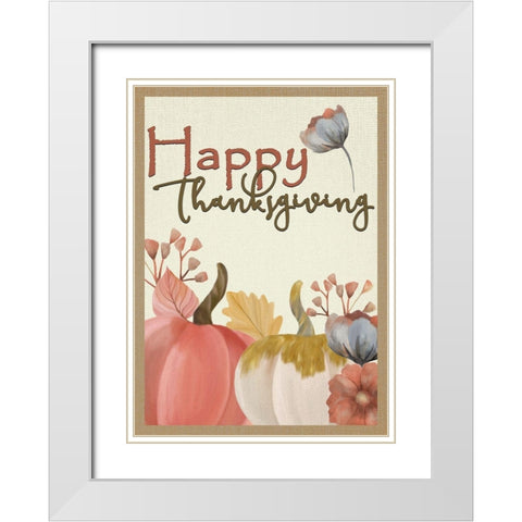 Happy Thanksgiving Floral White Modern Wood Framed Art Print with Double Matting by Kimberly, Allen