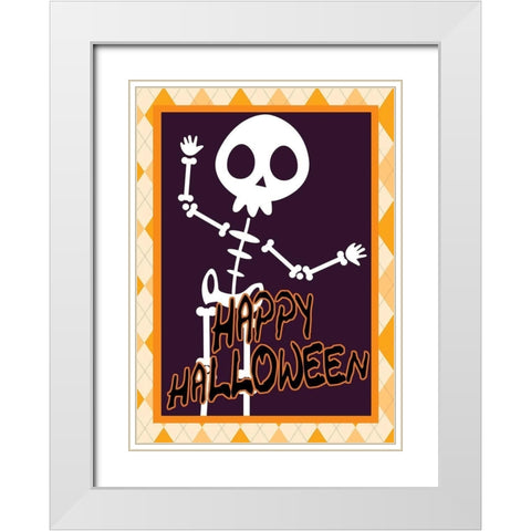 Skeleton Halloween White Modern Wood Framed Art Print with Double Matting by Kimberly, Allen