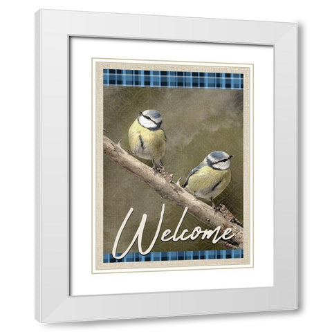 Welcome Blue Birds White Modern Wood Framed Art Print with Double Matting by Kimberly, Allen